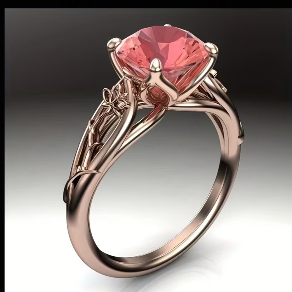 Vintage flower Champagne Pink Stone Ring 3 pack
